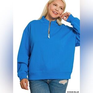 New!Plus Size Ocean Blue Women's Half-Zip Sweatshirt Sizes 1X 2X 3X
